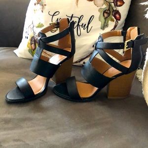 Brand new stacked heel sandal. Black. Size 6.